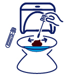 Collection stick swiping poo sample in toilet